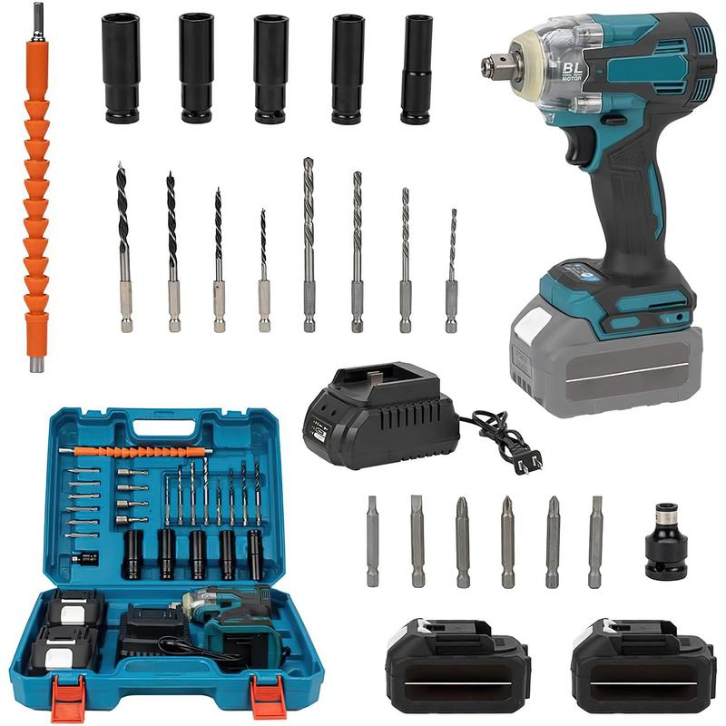 Clé à Chocs Électrique Sans Fil 1/2 Pouce Haute Puissance Compatible Batteries Makita 18V Couple Max. 1200 N·m Vitesse 0–6700 tr/min Axe en Acier au Tungstène Avec LED pour Réparation Construction Atelier
