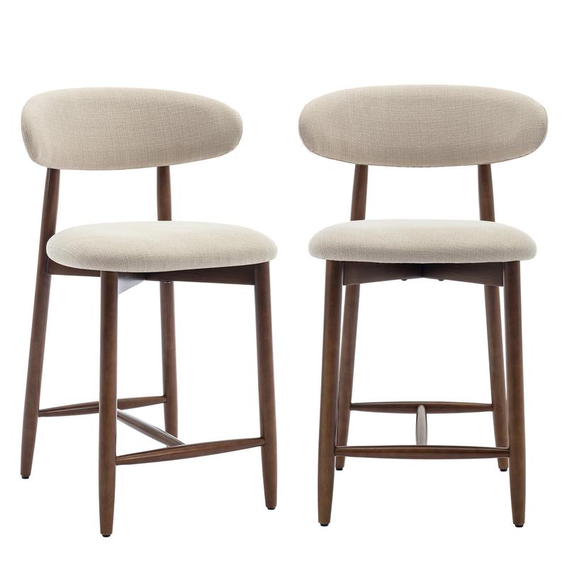 COLAMY Lot de 2 Chaises de Bar – Tabourets Modernes, Assise Confortable en Tissu, pour Comptoir, Structure en Bois – Beige