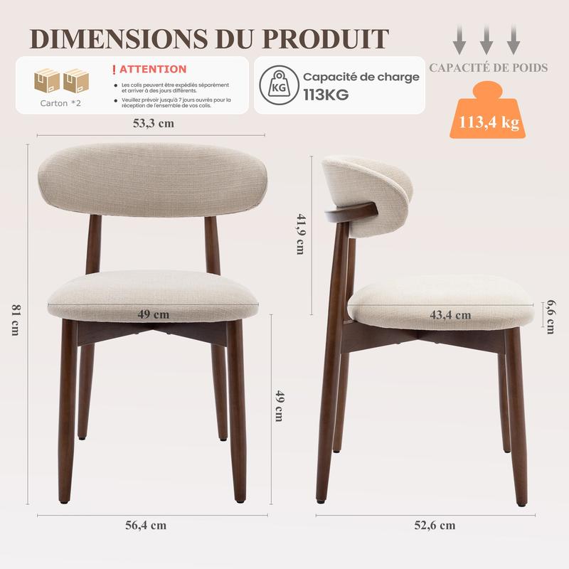COLAMY Lot de 2 Chaises – Robustes et Élégantes, Style Nordique Minimaliste, Idéales pour Salle à Manger et Cuisine – Beige — vignette 2