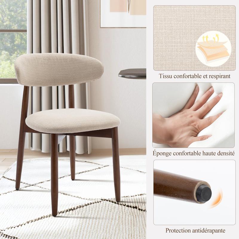 COLAMY Lot de 2 Chaises – Robustes et Élégantes, Style Nordique Minimaliste, Idéales pour Salle à Manger et Cuisine – Beige — vignette 3