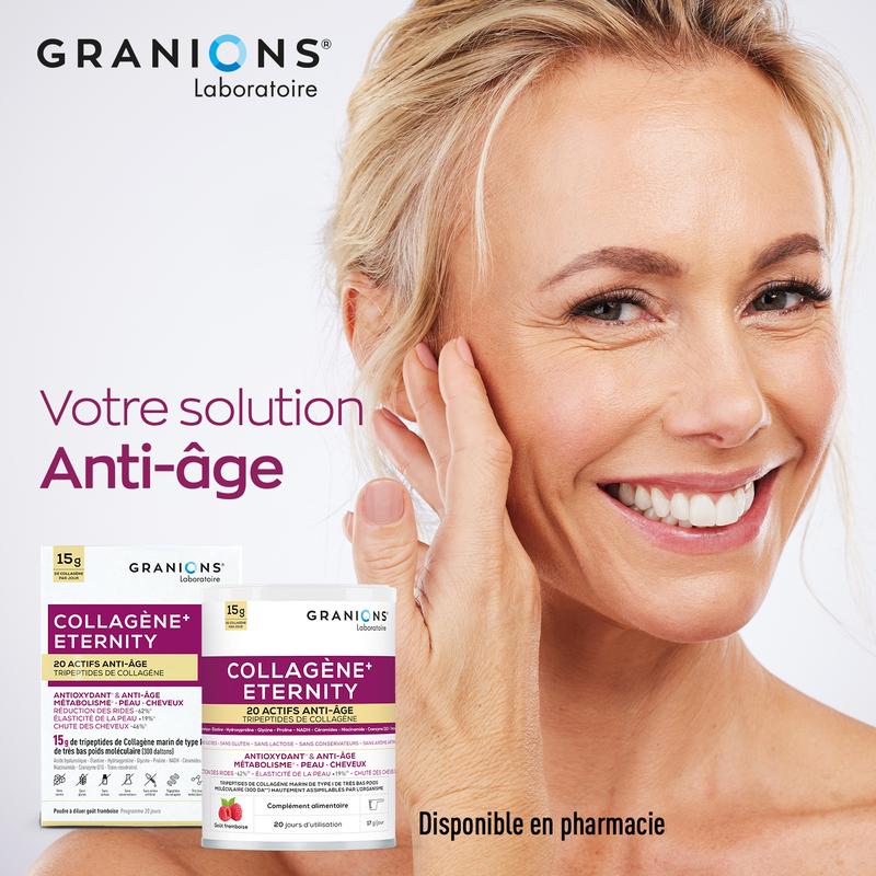 COLLAGENE+ ETERNITY – Goût framboise - Tripeptides de collagène Marin de type I - Acide Hyaluronique – NADH - Anti-âge peau & cheveux – Métabolisme - Poudre 343g — vignette 6