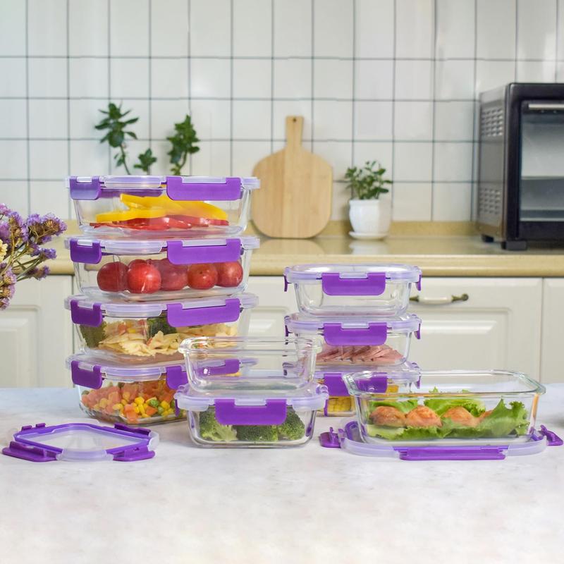 Conteneurs en verre pour aliments - 20 pièces - 10 récipients et 10 couvercles - Va au lave-vaisselle - Fermeture hermétique - Capacité 1040 ml et 370 ml - Idéaux pour conserver et emporter les aliments — vignette 2