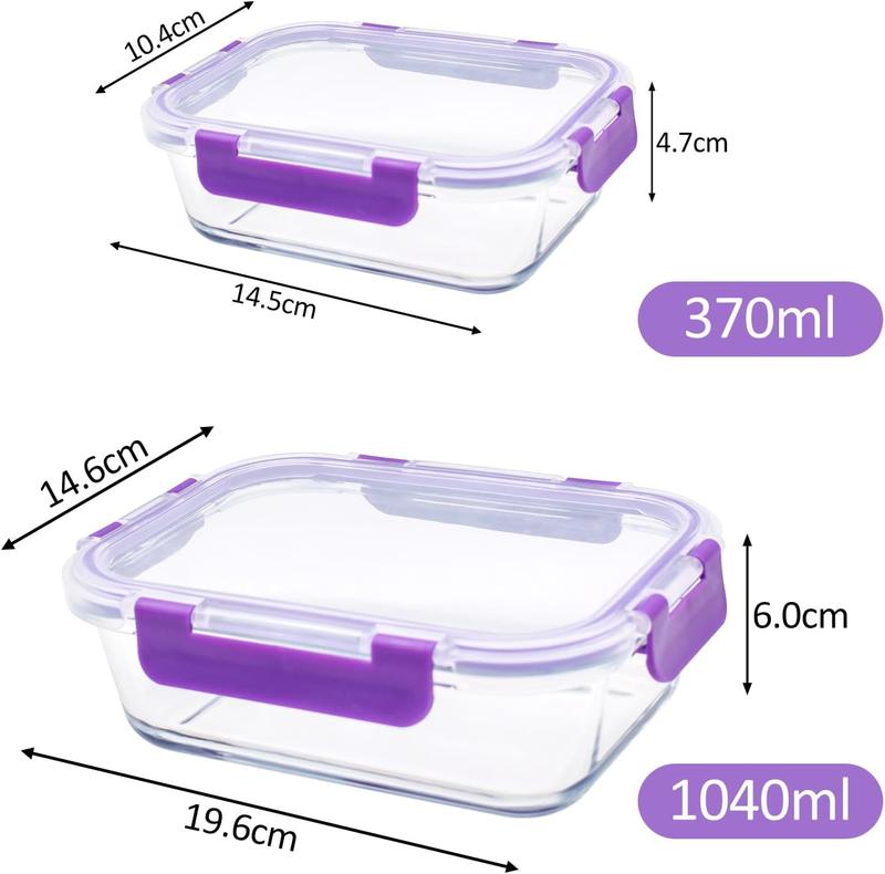 Conteneurs en verre pour aliments - 20 pièces - 10 récipients et 10 couvercles - Va au lave-vaisselle - Fermeture hermétique - Capacité 1040 ml et 370 ml - Idéaux pour conserver et emporter les aliments — vignette 3