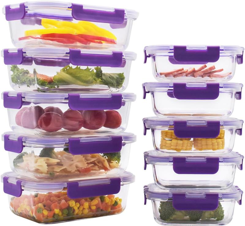 Conteneurs en verre pour aliments - 20 pièces - 10 récipients et 10 couvercles - Va au lave-vaisselle - Fermeture hermétique - Capacité 1040 ml et 370 ml - Idéaux pour conserver et emporter les aliments — vignette 4