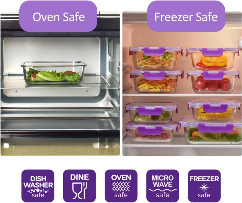 Conteneurs en verre pour aliments - 20 pièces - 10 récipients et 10 couvercles - Va au lave-vaisselle - Fermeture hermétique - Capacité 1040 ml et 370 ml - Idéaux pour conserver et emporter les aliments — vignette 7