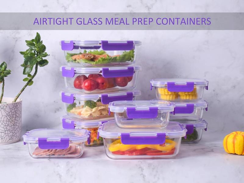 Conteneurs en verre pour aliments - 20 pièces - 10 récipients et 10 couvercles - Va au lave-vaisselle - Fermeture hermétique - Capacité 1040 ml et 370 ml - Idéaux pour conserver et emporter les aliments — vignette 8