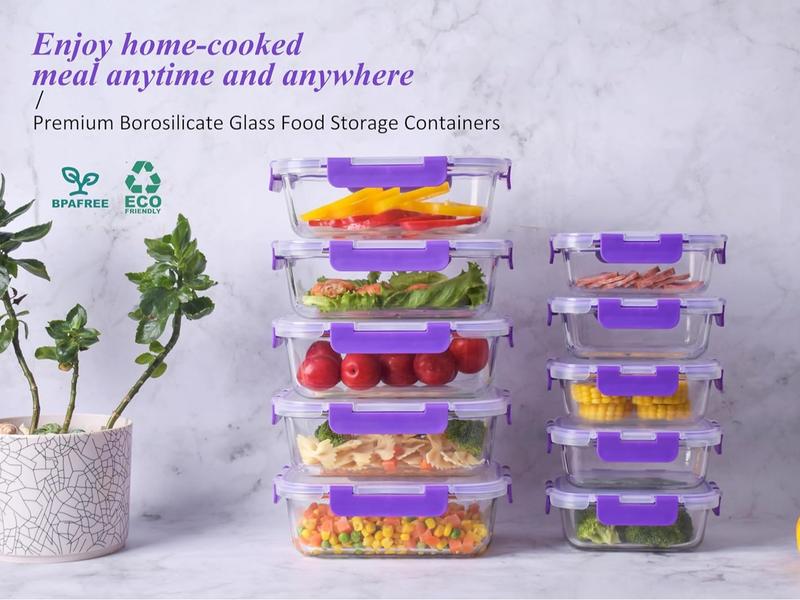 Conteneurs en verre pour aliments - 20 pièces - 10 récipients et 10 couvercles - Va au lave-vaisselle - Fermeture hermétique - Capacité 1040 ml et 370 ml - Idéaux pour conserver et emporter les aliments — vignette 9