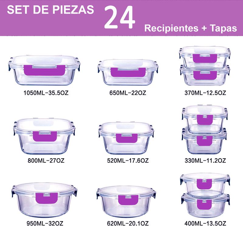 Conteneurs en verre pour aliments - Lot de 12 conteneurs hermétiques avec couvercles transparents - Adaptés au lave-vaisselle et au micro-ondes, sans BPA — vignette 2