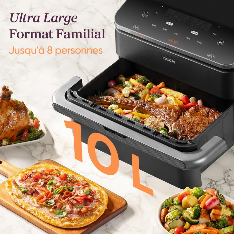 COSORI Air Fryer 10L Twinfry, Friteuse sans Huile Double Résistance, Airfryer à Dual Zone Avec Séparateur Amovible, 5-en-1, Grande Capacité, Cuisson optimale, 40℃-240℃, Contrôle Smart via App — vignette 5