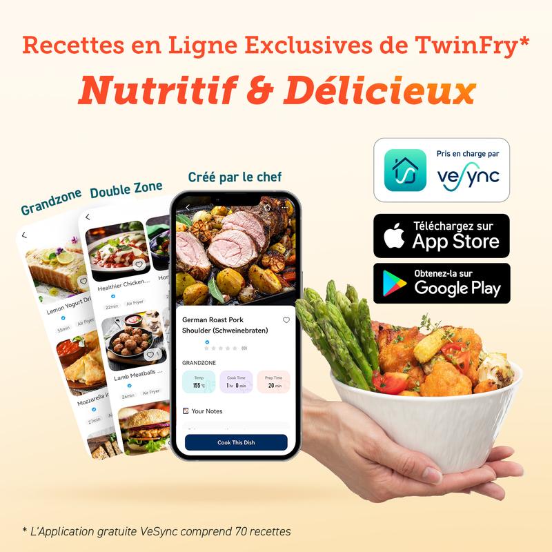 COSORI Air Fryer 10L Twinfry, Friteuse sans Huile Double Résistance, Airfryer à Dual Zone Avec Séparateur Amovible, 5-en-1, Grande Capacité, Cuisson optimale, 40℃-240℃, Contrôle Smart via App — vignette 6