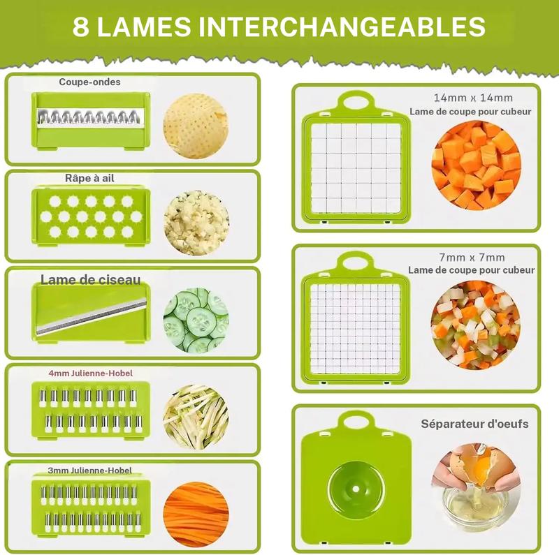coupe-légumes 12 en 1 multifonction avec 5 lames (fine, julienne, cubes, râpe, dés), convient pour pommes de terre, carottes, oignons – matériau sans BPA, facile à nettoyer, avec récipient de conservation — vignette 5