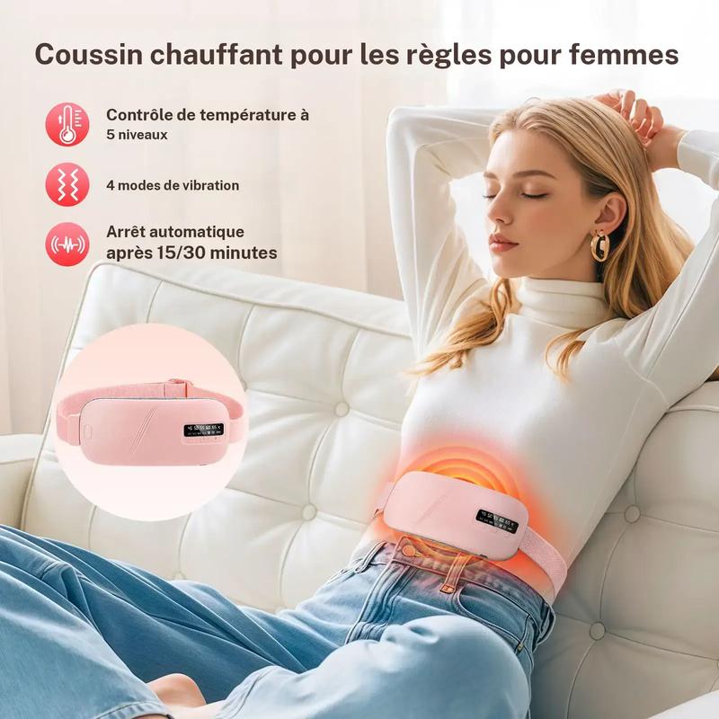 Coussin chauffant menstruel portable et multifonctionnel avec ceinture de massage du bas du dos, 5 niveaux de chaleur et 4 niveaux de vibration, chauffage abdominal pour le soulagement des règles, soins personnels pour femmes à la maison et en voyage — vignette 3