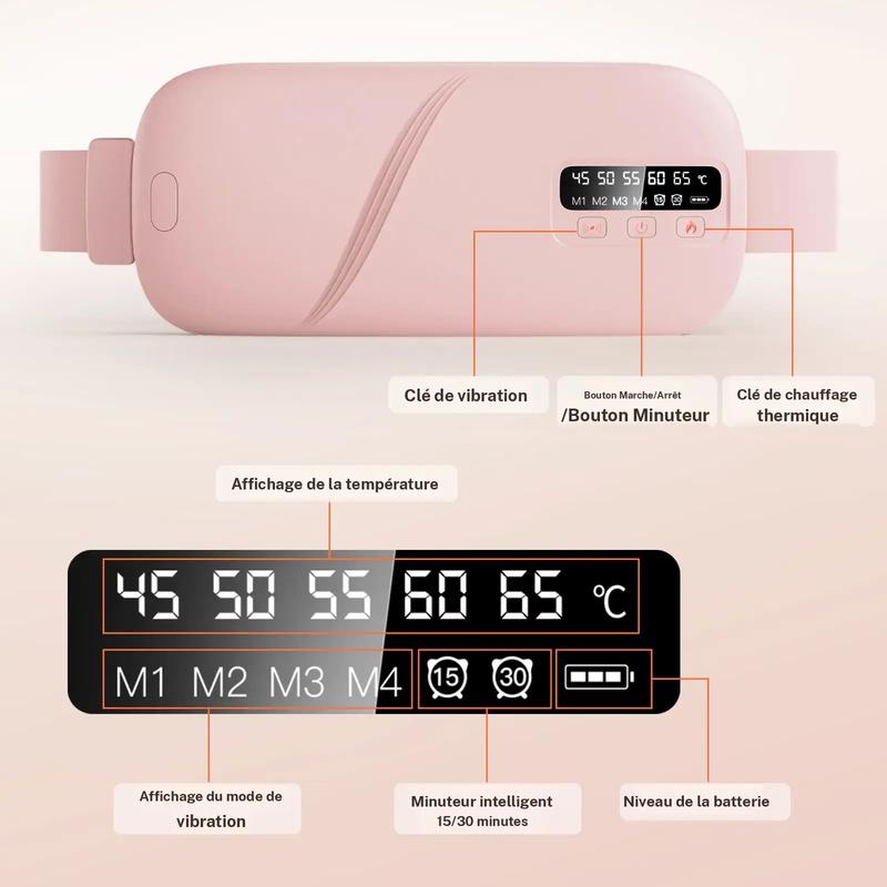 Coussin chauffant menstruel portable et multifonctionnel avec ceinture de massage du bas du dos, 5 niveaux de chaleur et 4 niveaux de vibration, chauffage abdominal pour le soulagement des règles, soins personnels pour femmes à la maison et en voyage — vignette 4