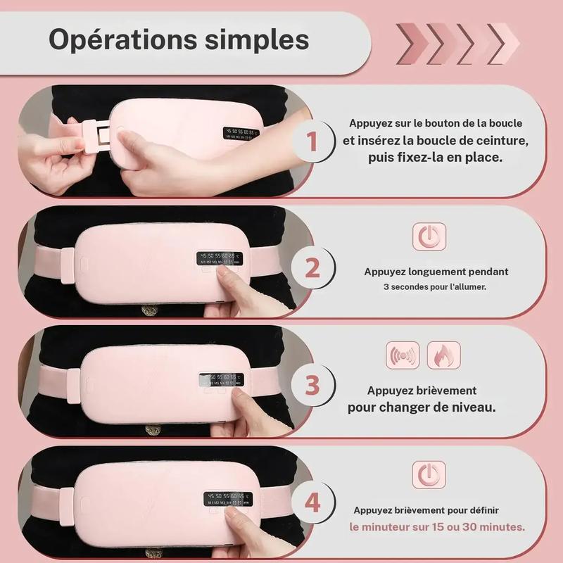 Coussin chauffant menstruel portable et multifonctionnel avec ceinture de massage du bas du dos, 5 niveaux de chaleur et 4 niveaux de vibration, chauffage abdominal pour le soulagement des règles, soins personnels pour femmes à la maison et en voyage — vignette 6