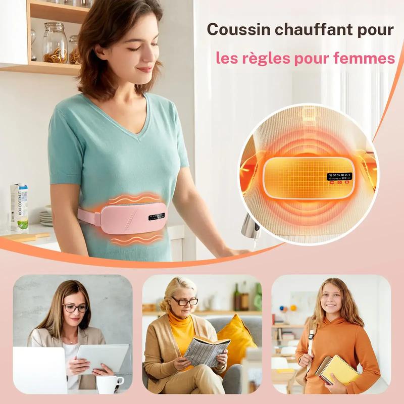 Coussin chauffant menstruel portable et multifonctionnel avec ceinture de massage du bas du dos, 5 niveaux de chaleur et 4 niveaux de vibration, chauffage abdominal pour le soulagement des règles, soins personnels pour femmes à la maison et en voyage — vignette 8