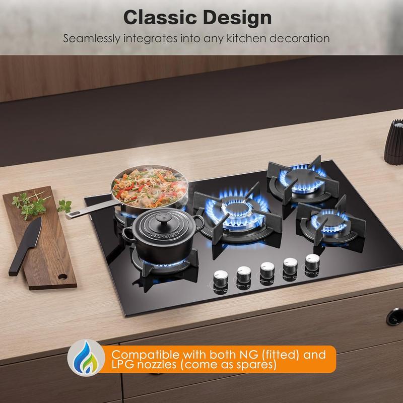 Cuisinière à gaz pour vitres, 5 brûleurs, profil Linea, puissance de 10 400 W, sécurité automatique de flamme, compatible avec le gaz naturel et le LPG, cuisinière intégrée ou sur pied, 70 cm GH7051GB5C2E — vignette 2