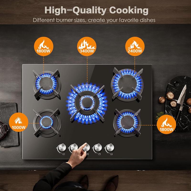 Cuisinière à gaz pour vitres, 5 brûleurs, profil Linea, puissance de 10 400 W, sécurité automatique de flamme, compatible avec le gaz naturel et le LPG, cuisinière intégrée ou sur pied, 70 cm GH7051GB5C2E — vignette 3