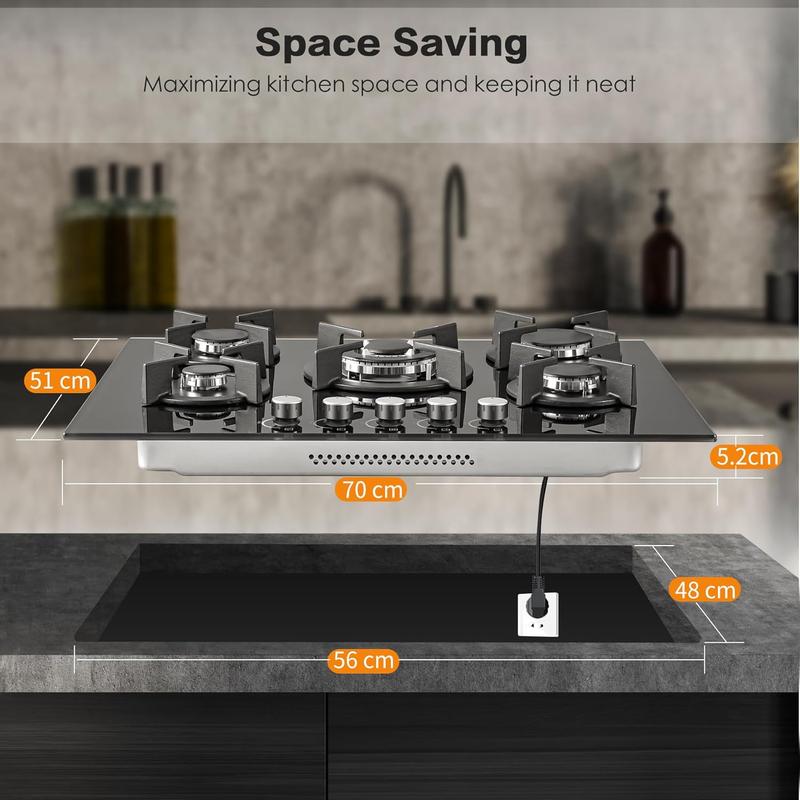 Cuisinière à gaz pour vitres, 5 brûleurs, profil Linea, puissance de 10 400 W, sécurité automatique de flamme, compatible avec le gaz naturel et le LPG, cuisinière intégrée ou sur pied, 70 cm GH7051GB5C2E — vignette 4