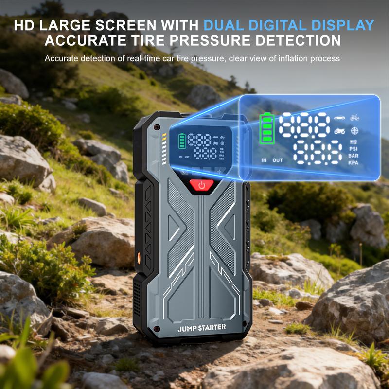 Démarreur de voiture 5 en 1 16 800 mAh / 6 000 A avec compresseur d’air 150 PSI et chargeur de batterie 12 V pour moteurs essence jusqu’à 10,0 L et diesel jusqu’à 8,0 L ; ensemble complet d’accessoires pour véhicule automobile — vignette 6