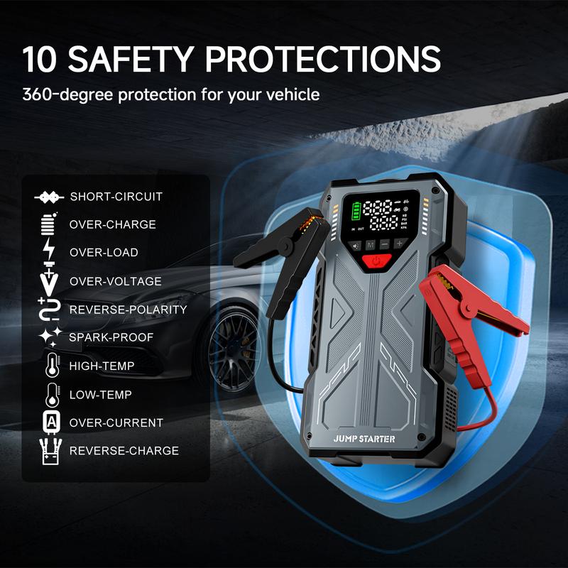 Démarreur de voiture 5 en 1 16 800 mAh / 6 000 A avec compresseur d’air 150 PSI et chargeur de batterie 12 V pour moteurs essence jusqu’à 10,0 L et diesel jusqu’à 8,0 L ; ensemble complet d’accessoires pour véhicule automobile — vignette 7