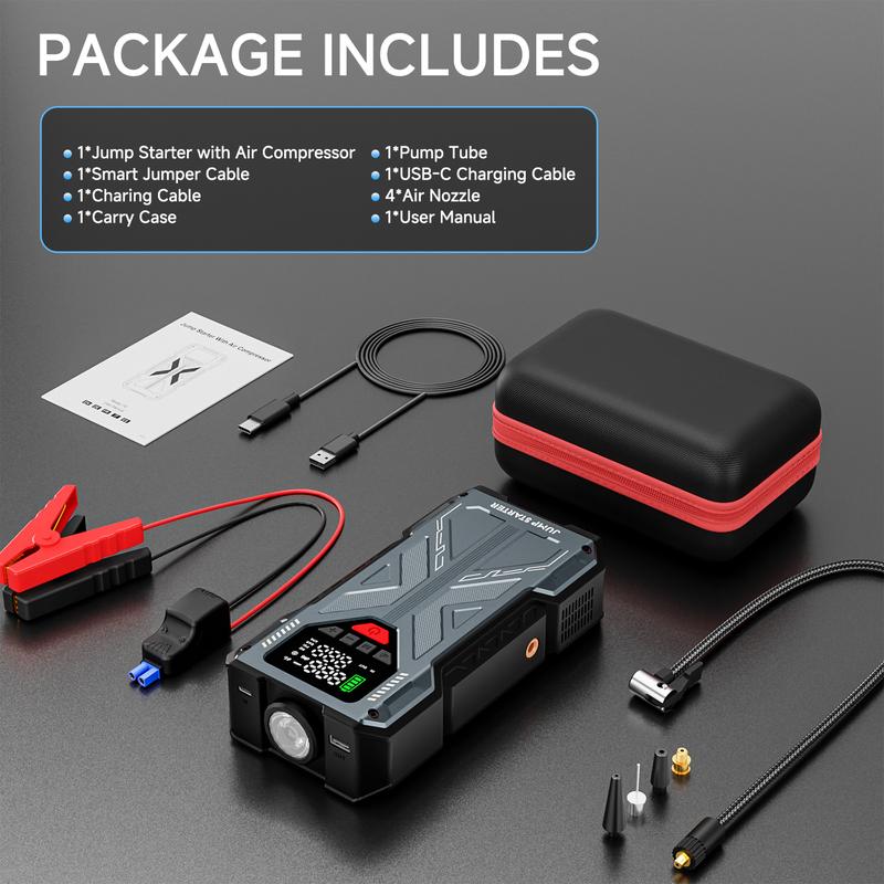 Démarreur de voiture 5 en 1 16 800 mAh / 6 000 A avec compresseur d’air 150 PSI et chargeur de batterie 12 V pour moteurs essence jusqu’à 10,0 L et diesel jusqu’à 8,0 L ; ensemble complet d’accessoires pour véhicule automobile — vignette 9