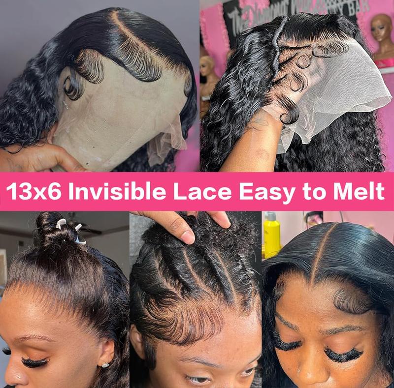Deep Wave 13x6 Lace Front Wigs Human Hair 13x4 HD Lace Frontal Wigs Human Hair Pre Plucked 180 Density Glueless 6x4 9x6 5x5 Wigs Human Hair for Women Natural Black No Tangle No Shedding — vignette 3