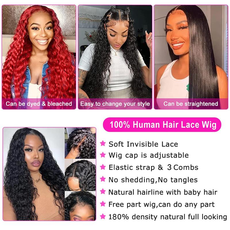 Deep Wave 13x6 Lace Front Wigs Human Hair 13x4 HD Lace Frontal Wigs Human Hair Pre Plucked 180 Density Glueless 6x4 9x6 5x5 Wigs Human Hair for Women Natural Black No Tangle No Shedding — vignette 4