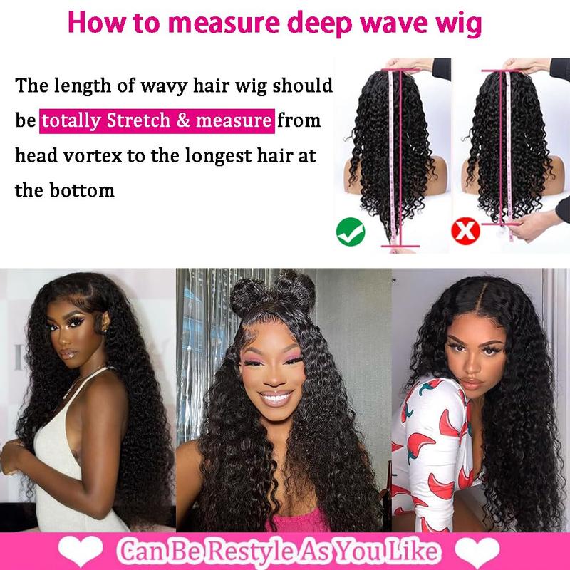 Deep Wave 13x6 Lace Front Wigs Human Hair 13x4 HD Lace Frontal Wigs Human Hair Pre Plucked 180 Density Glueless 6x4 9x6 5x5 Wigs Human Hair for Women Natural Black No Tangle No Shedding — vignette 5