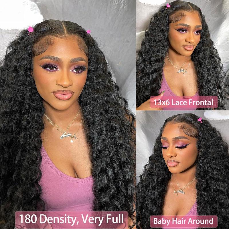 Deep Wave 13x6 Lace Front Wigs Human Hair 13x4 HD Lace Frontal Wigs Human Hair Pre Plucked 180 Density Glueless 6x4 9x6 5x5 Wigs Human Hair for Women Natural Black No Tangle No Shedding — vignette 8