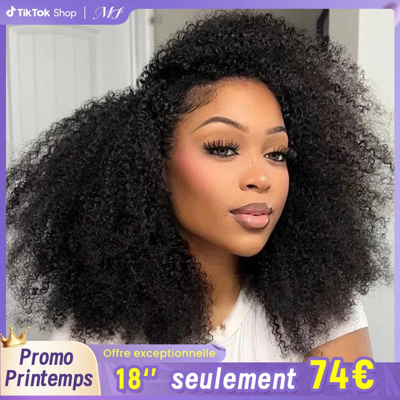 [densité de 200%]MORE FACE Wear Go Half Wig Afro Curly en Cheveux Humains Sans Colle – Ligne Capillaire Invisible, Cordon Ajustable, Retournable, Idéal Débutant, Parfait pour l'Été #BackToSchool #DealDrops