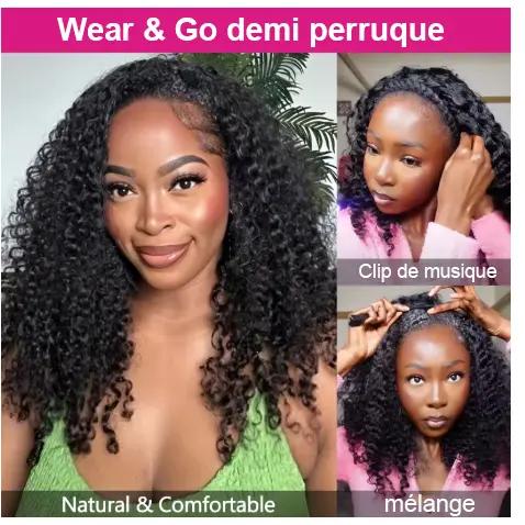 [densité de 200%]MORE FACE Wear Go Half Wig Afro Curly en Cheveux Humains Sans Colle – Ligne Capillaire Invisible, Cordon Ajustable, Retournable, Idéal Débutant, Parfait pour l'Été #BackToSchool #DealDrops — vignette 2