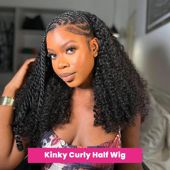 [densité de 200%]MORE FACE Wear Go Half Wig Afro Curly en Cheveux Humains Sans Colle – Ligne Capillaire Invisible, Cordon Ajustable, Retournable, Idéal Débutant, Parfait pour l'Été #BackToSchool #DealDrops — vignette 4