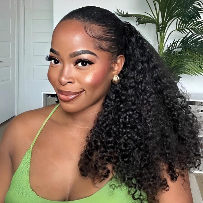 【densité de 250%】ISEE Hair Perruques mi-longues en cheveux humains afro crépus bouclés 3 en 1 avec cordon de serrage sans coutures à clipser perruques en cheveux humains#backtoschool — vignette 4