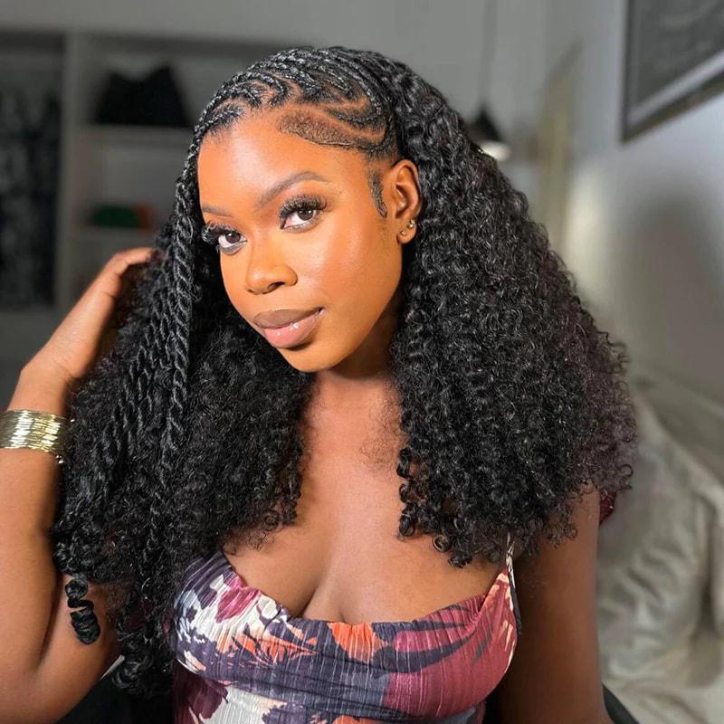 【densité de 250%】ISEE Hair Perruques mi-longues en cheveux humains afro crépus bouclés 3 en 1 avec cordon de serrage sans coutures à clipser perruques en cheveux humains#backtoschool — vignette 5