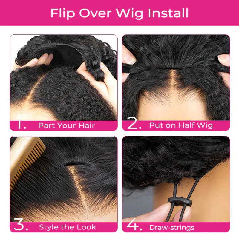 【densité de 250%】ISEE Hair Perruques mi-longues en cheveux humains afro crépus bouclés 3 en 1 avec cordon de serrage sans coutures à clipser perruques en cheveux humains#backtoschool — vignette 7