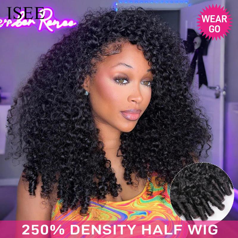 [densité de 250%]ISEE Nouvelle perruque en cheveux humains bouclés birmans bruts Wear Go Wig InvisiFit Strap sans colle pour débutants Demi-perruque bouclée#backtoschool — vignette 2