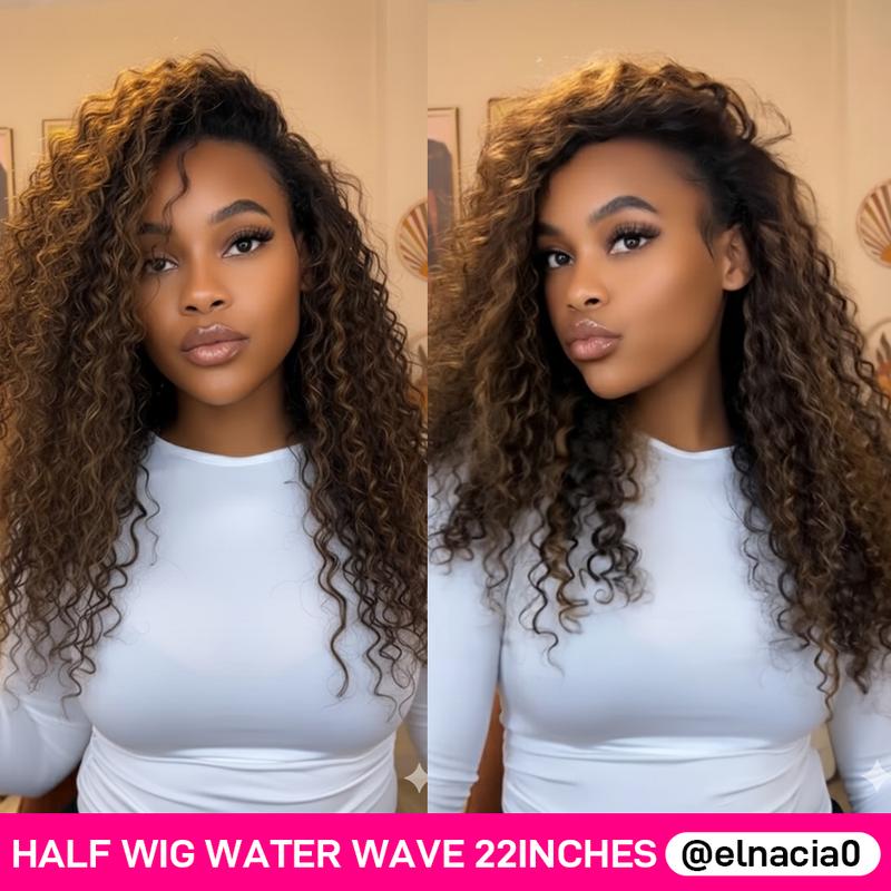【densité de 250 %】ISEE WEAR GO DEMI-PERRUQUE Mèches ondulées Demi-perruque InvisiFit Strap Flip Over Wig Perruque en cheveux humains avec cordon de serrage et mèches sans coutures#backtoschool — vignette 3
