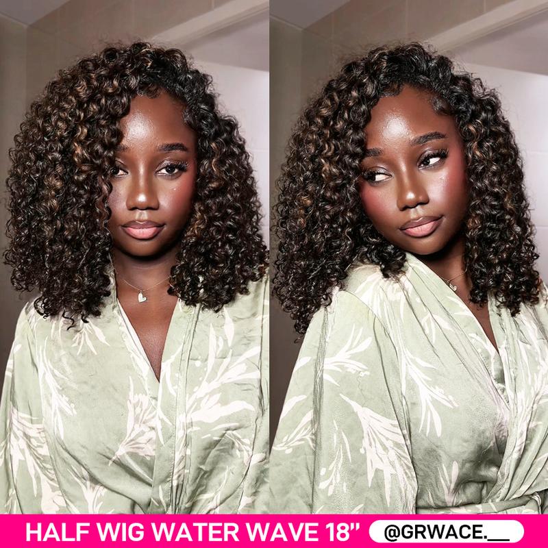 【densité de 250 %】ISEE WEAR GO DEMI-PERRUQUE Mèches ondulées Demi-perruque InvisiFit Strap Flip Over Wig Perruque en cheveux humains avec cordon de serrage et mèches sans coutures#backtoschool — vignette 4