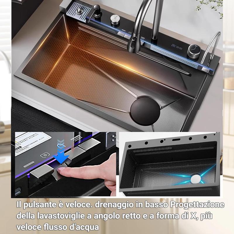 Diese hochwertige Küchenspüle aus Edelstahl mit Wasserfallarmatur ist ideal für anspruchsvolle Küchen. Sie beinhaltet einen Hochdruckreiniger, ein Schneidebrett und eine Abtropffläche und sorgt so für ein besonderes Weihnachtserlebnis in Ihrem Zuhause. — vignette 2
