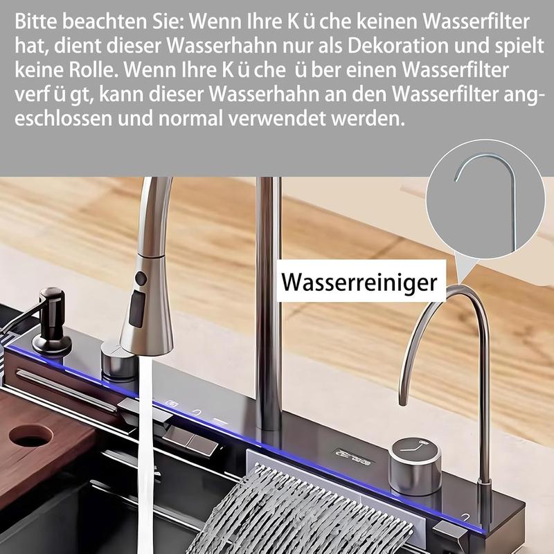 Diese hochwertige Küchenspüle aus Edelstahl mit Wasserfallarmatur ist ideal für anspruchsvolle Küchen. Sie beinhaltet einen Hochdruckreiniger, ein Schneidebrett und eine Abtropffläche und sorgt so für ein besonderes Weihnachtserlebnis in Ihrem Zuhause. — vignette 6