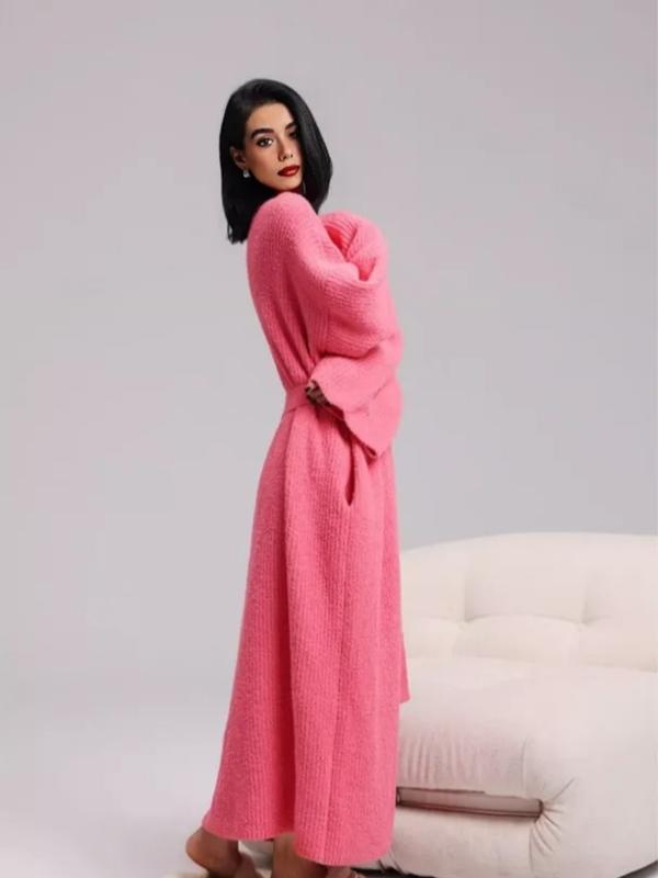Douceur du peluche douillet | Peignoir en polaire double face pour femme | Vêtements d’intérieur épais en peluche longue | Pyjama en flanelle chaud pour l’automne et l’hiver | Doux, confortable et adapté à un usage intérieur et extérieur — vignette 8