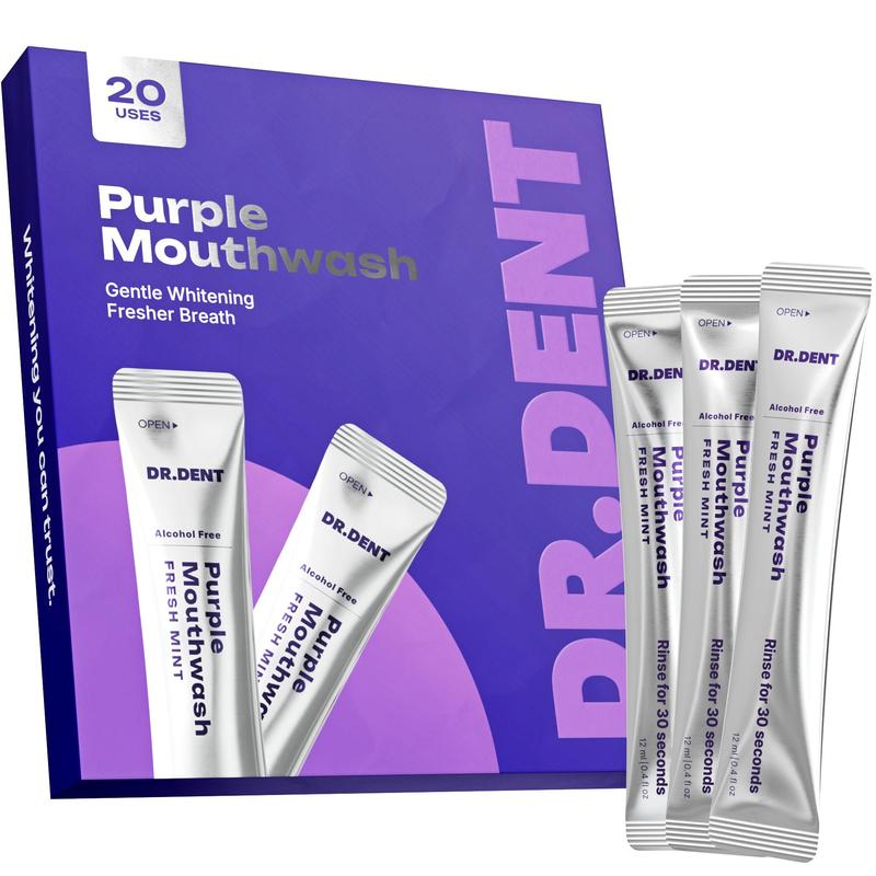 DR.DENT Purple Mouthwash – 20 sachets par paquet – Sans peroxyde – Sans alcool – Saveur menthe végane