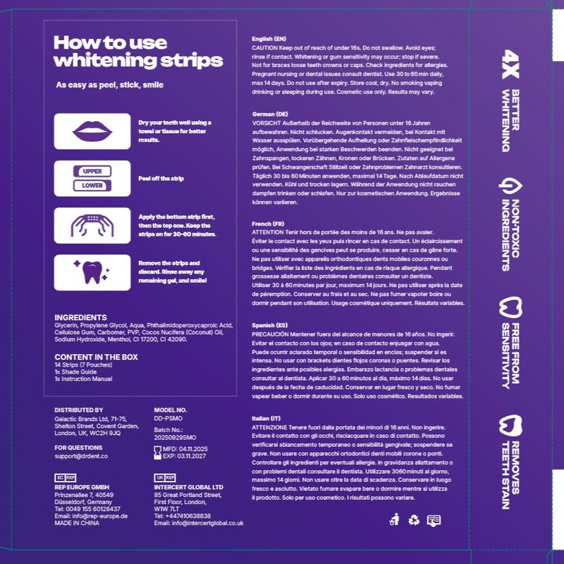 DRDENT Bandes blanchissantes pour les dents violettes – 7/21 applications de blanchiment – Douces pour l’émail – Convient aux dents sensibles – Sans peroxyde — vignette 9