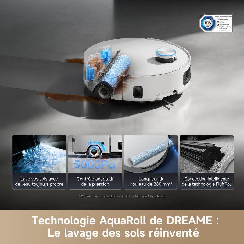 dreame Aqua10 Ultra Roller Complete Robot Aspirateur, Nettoyage Automatique du Rouleau, Aspiration de 30 000 Pa, Évitement d'obstacles de 8 cm, Vidage Automatique, Commande Vocale Intelligente, Blanc — vignette 2