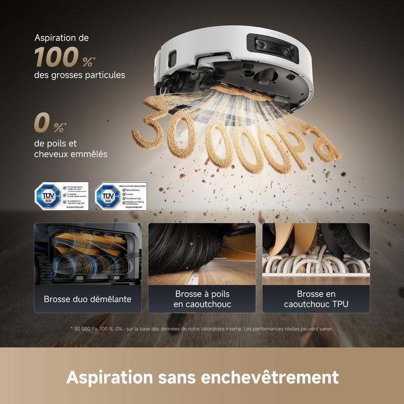 dreame Aqua10 Ultra Roller Complete Robot Aspirateur, Nettoyage Automatique du Rouleau, Aspiration de 30 000 Pa, Évitement d'obstacles de 8 cm, Vidage Automatique, Commande Vocale Intelligente, Blanc — vignette 7