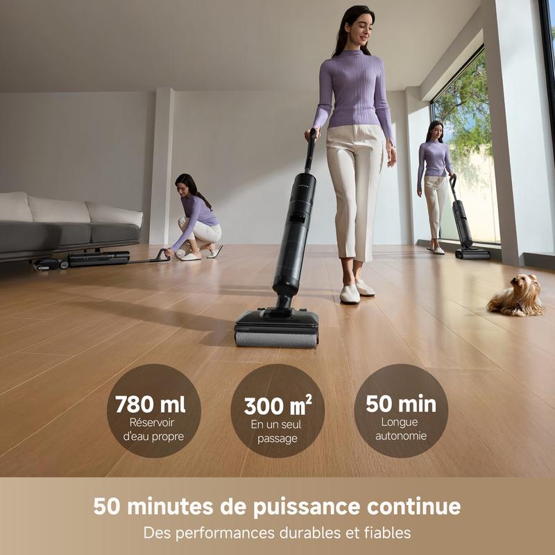 Dreame H12 Pro FlexReach Aspirateur et laveur, portée plate à 180°, séchage en 5 minutes, puissance d’aspiration de 18 000 Pa, lavage à 90 °C, nettoie les deux côtés, jusqu’à 50 minutes de temps de nettoyage — vignette 3