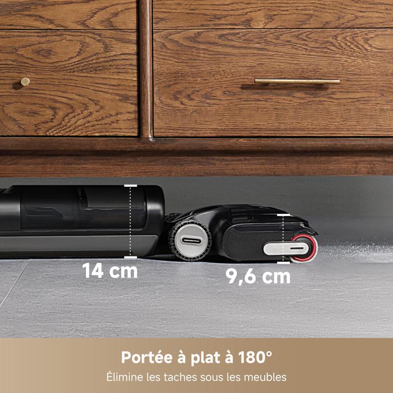 Dreame H12 Pro FlexReach Aspirateur et laveur, portée plate à 180°, séchage en 5 minutes, puissance d’aspiration de 18 000 Pa, lavage à 90 °C, nettoie les deux côtés, jusqu’à 50 minutes de temps de nettoyage — vignette 5