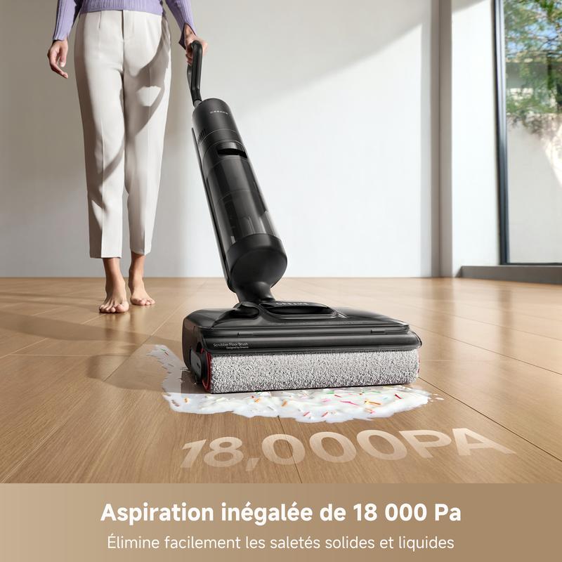 Dreame H12 Pro FlexReach Aspirateur et laveur, portée plate à 180°, séchage en 5 minutes, puissance d’aspiration de 18 000 Pa, lavage à 90 °C, nettoie les deux côtés, jusqu’à 50 minutes de temps de nettoyage — vignette 8
