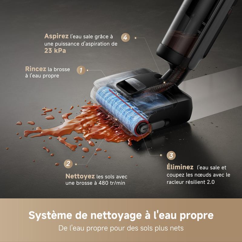 Dreame H15 Mix aspirateur humide et sec 7-en-1, bras robotique IA, nettoyage des bords, puissance d'aspiration 23 kPa, sans nœud, nettoyage des brosses à 100 °C, séchage à 90 °C — vignette 8