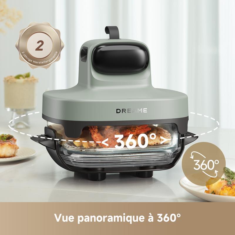 DREAME Tasti Friteuse à Air en Verre Portable, Airfryer 5 en 1, 2 Récipients (2,5 L + 4,5 L), Verre Borosilicate de 6 mm, Air Chaud Circulant en 3D, Compatible Lave Vaisselle, Vue à 360°, Design Amovible — vignette 4